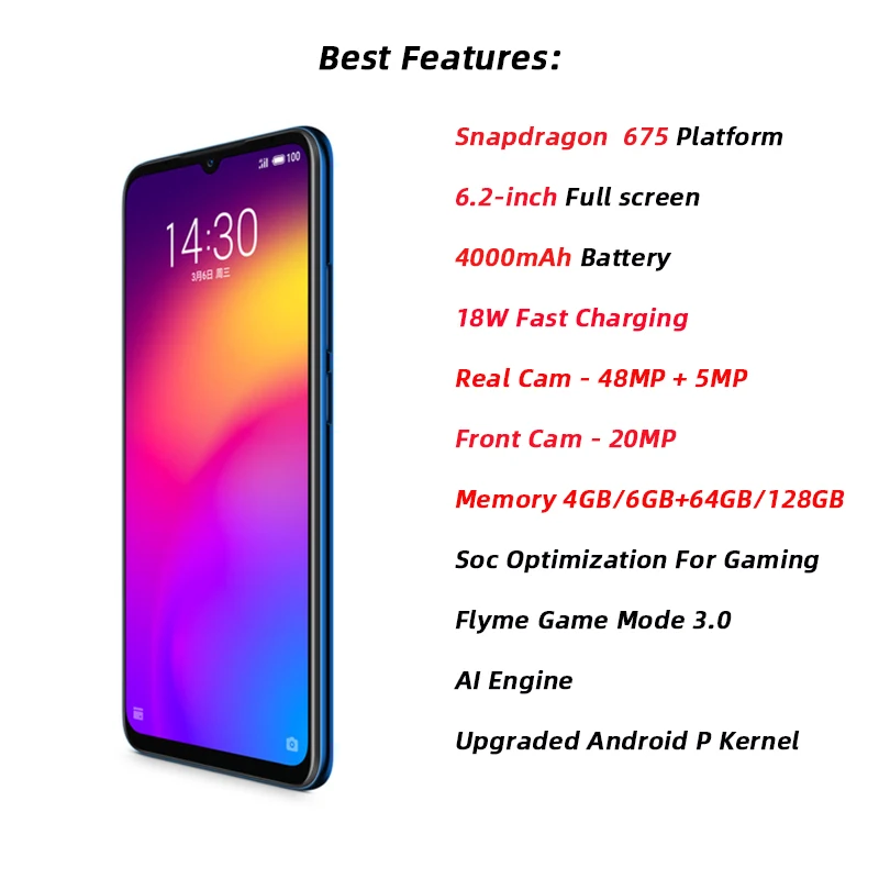 Смартфон с глобальной прошивкой Meizu Note 9 Note9 4 GB/6 GB 64 GB/128G Snapdragon 675 Octa Core 6 2 &quot2244x1080 P AI