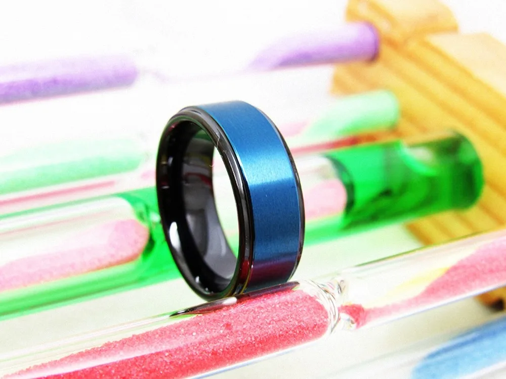Queenwish 8mm Black Tungsten Ring Blue Brushed Wedding Band Men's Jewelry