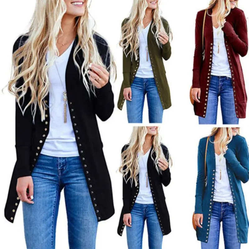 

Autumn Long Jacket Coat Women Ladies Long Sleeve Slim Knitted Cardigan Outwear