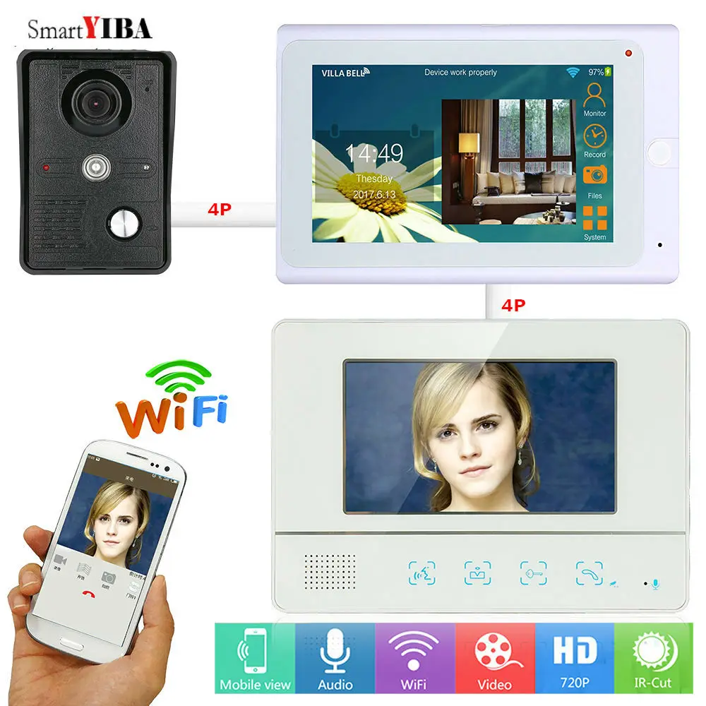 

SmartYIBA APP Control Wifi Video Intercom 7"Video Door Phone With White Screen Night Vision Rainproof Door Camera Doorbell Kits