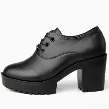 

New Nice Brand Fashion High Heel Women Platform Pumps Genuine Leather Women Shoes Platform Shoes Chunky Heel Black Size 25-61