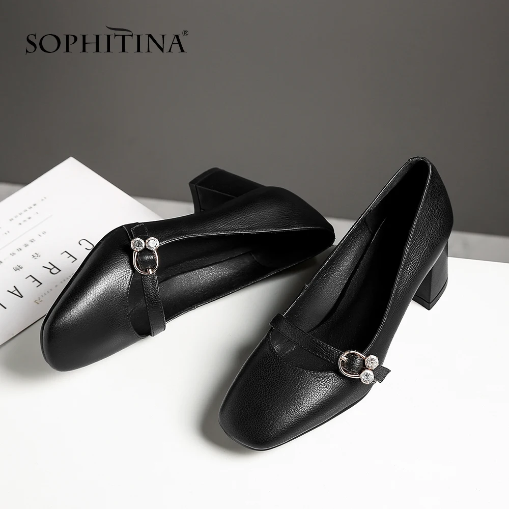 So73 Flach Mary 2019 Echtes Beige Karree Band Schnalle Neue Janes Partei Sophitina Schuhe Frauen Pumpen Süße Pumpt Leder black Frühling nqTZxwIBwY