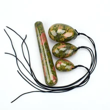 Crystal Massage Wand Yoni Egg Set Drilled Jade Eggs Natural Unakite 10cm Pleasure Sticks Yoni Massager for Women Kegel Exercise jade yoni egg of 3pcs nephrite jade eggs for women kegel exercise for jade massage