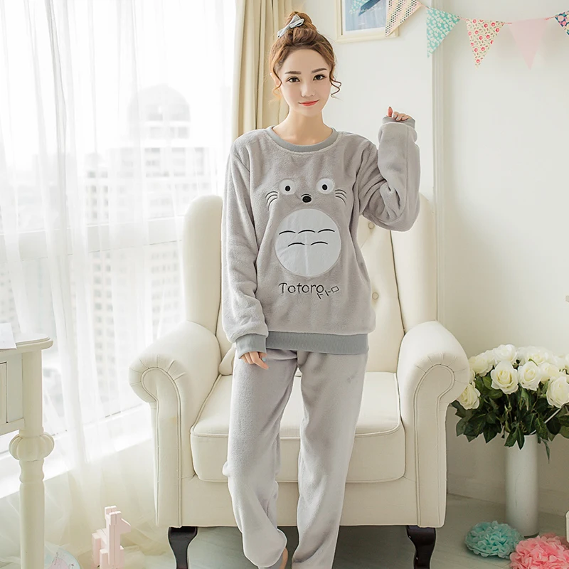 

Animal Pajamas Cute Cartoon Totoro Pyjama Character Nightgown Soft Flannel Polyester Sleepsuit Pink Winter Women Pijama Adulto