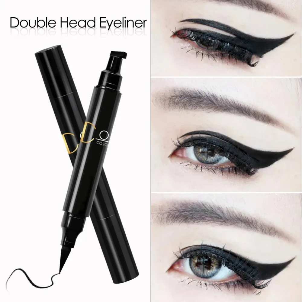 

COSCELIA Double Head Eyeliner Long Lasting Waterproof Eyeshadow Eyebrow Pencil Black Color With Stamp Pencil For Eye