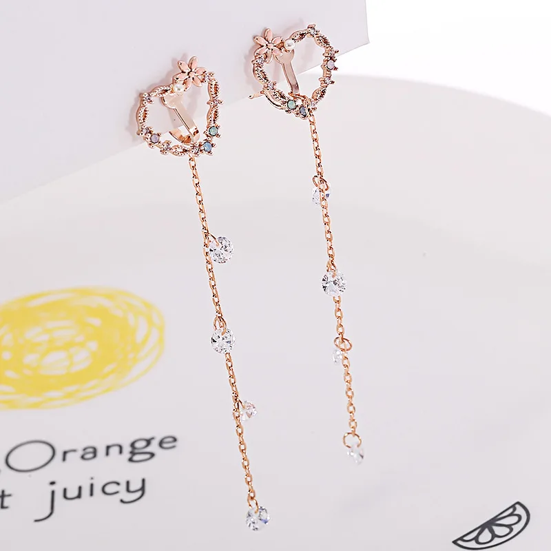 JIOFREE корейские милые розовые серьги клипсы в форме сердца с кубическим цирконием