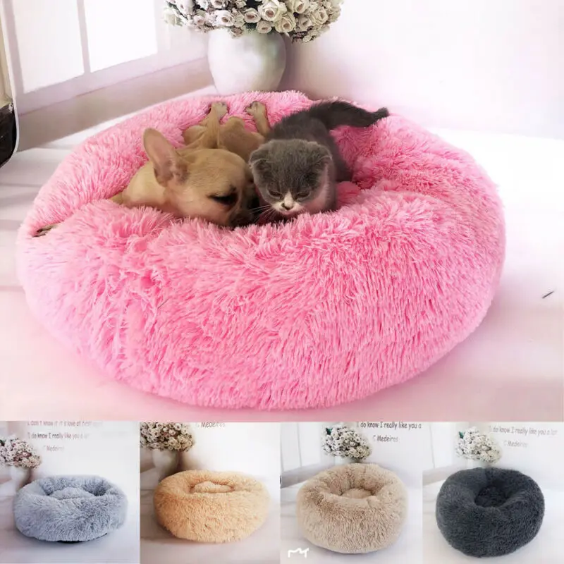 Faux Fur Round Shape Cuddler Cat Dog Bed Warm Plush Dog Puppy Mat Winter Pet Bed Fluffy Fleece Blanket House