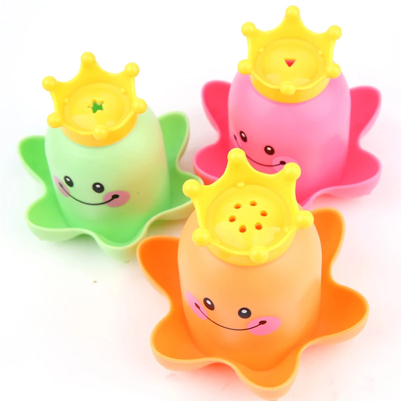 One Set/3 Pcs Creative Plastic Cartoon Animals Baby Bath Toys Lovely Stacking Cups Bath Time Baby Toy Funny Games Birthday Gifts