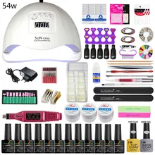 54 Вт/48 Вт/36 Вт Светодиодная УФ лампа для ногтей Выберите 12 цветов гель лак для ногтей акриловый набор электрическая дрель для ногтей машина для маникюра Набор