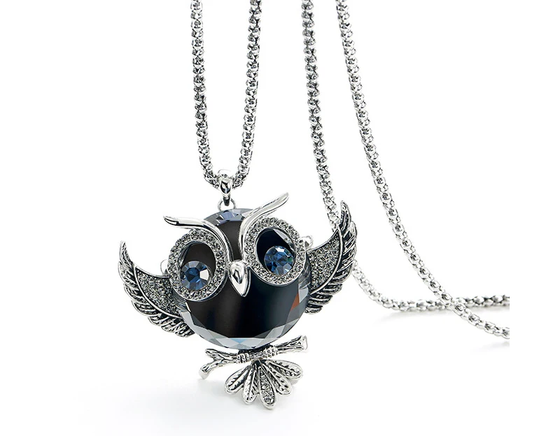 DuoTang, классическое ожерелье в виде совы, серебряное, длинная цепочка в виде попкорна, животные, хрустальные стразы, подвеска, ожерелье для женщин, подарок, ювелирное изделие