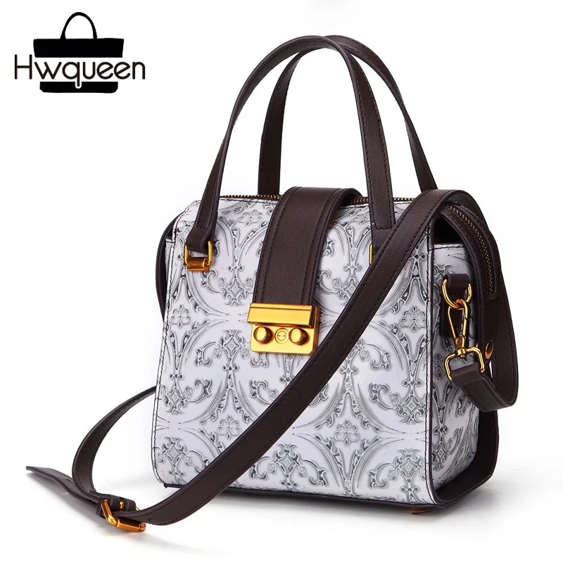 

Vintage Embossed Design Genuine Leather Women Small Totes Handbag Female Crossbody Messenger Bag Cowhide Lady Shoulder Sling Bag