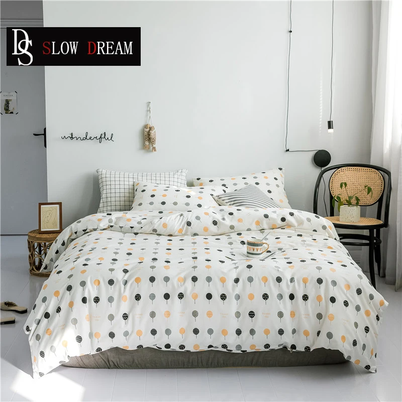 

SLOWDREAM Nortic Summer Cartoon Bedding Set Double Cover Set Flat Sheet Decor Home Textiles Pillowcase Bed Linens 2019 Hot Sale