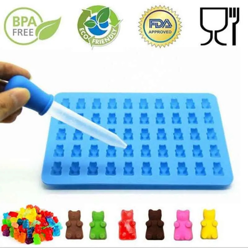 

2019 Gummy Bears Silicone Mold 50 Cavity Hard Silicone Candy Chocolate Dessert Mold Fondant Cake Decorating Baking Tool