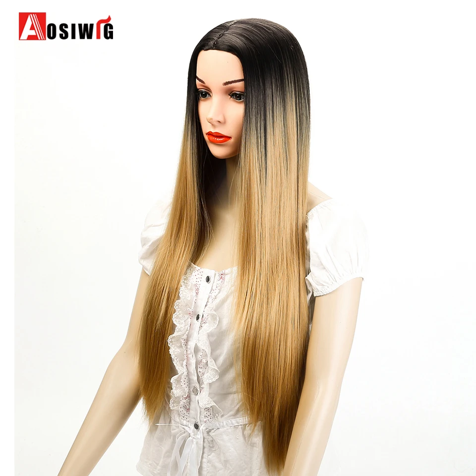 Long Straight Synthetic Clip In Hair Extensions Wig Hairpiece High Temperature Fiber Straight Hair