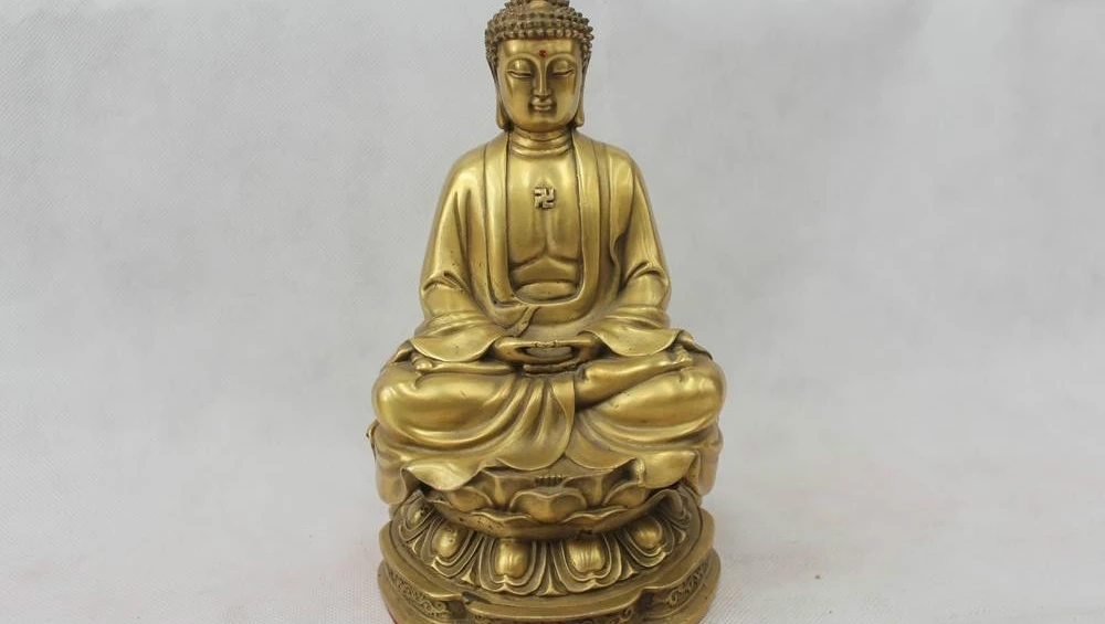 

8"China Tibet Tibetan Buddhism Brass Seat Shakyamuni Amitabha Buddha Statue