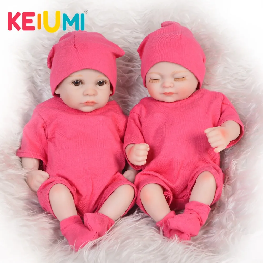 

Lovely 11'' Boneca Reborn Toys Full Silicone Body Vinyl Babies Doll Twins Close and Open Eyes Girl Doll for kids Birthday Gifts