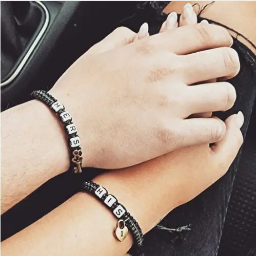 

2pcs/1 Set Couples Bracelet, Lovers Bracelet, His Hers Personalized Gift,Key lock ,Boyfriend Girlfriend Jewelry 7402-7404