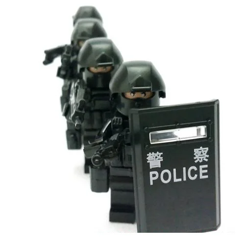 4 шт., пистолет против удара, военное оружие, городская полиция, части Playmobil SWAT, Мини фигурки, строительный блок, кирпич, оригинальные игрушки