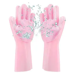 Многоразовые Волшебные силиконовые перчатки с чистящей щеткой, моющиеся перчатки для мытья посуды, кухонные перчатки для уборки