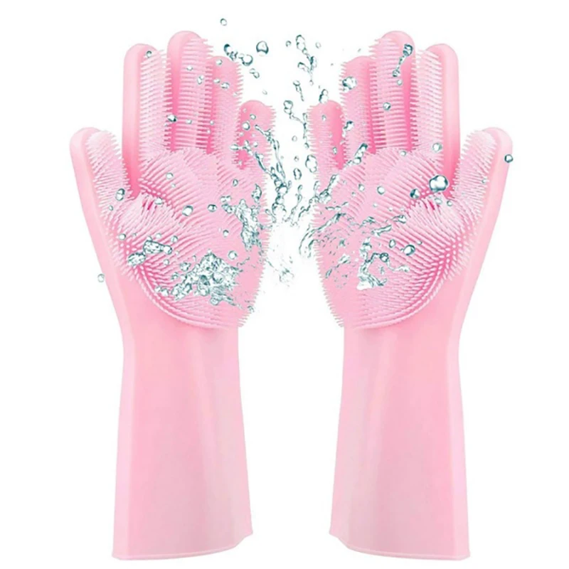 

Reusable Magic Silicone Gloves With Cleaning Brush Dish Washing Gloves Kitchen Housekeeping Scrubbing Wash Glove