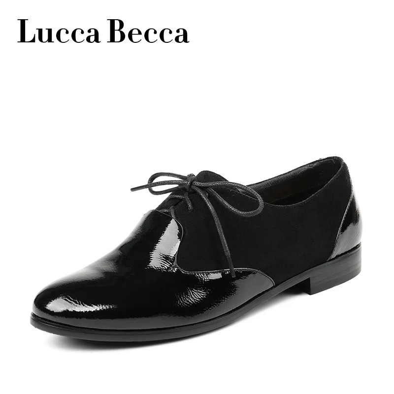 

Lucca Oxford Shoes For Women Suede Patent Leather Flats Shoes Woman Lace Up Zapatos Mujer Casual British Style Woman Shoes 2018