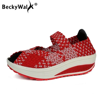 

BeckyWalk Peep Toe Platform Sandals Women Shoes Handmade Woven Wedge Summer Shoes Women Gladiator Sandalias Female Shoe WSH2913