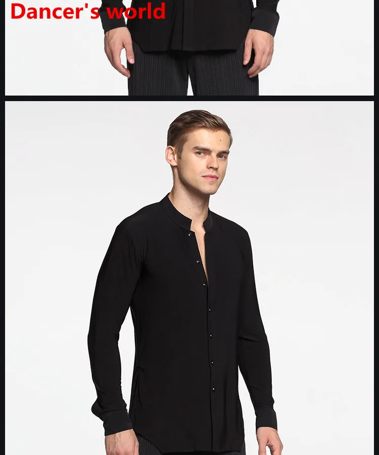 Long Sleeve Button Mens Latin Shirts Dance Top Ballroom Dancewear Latin Dance Costumes Stage Clothing For Men Ballroom Clothes -