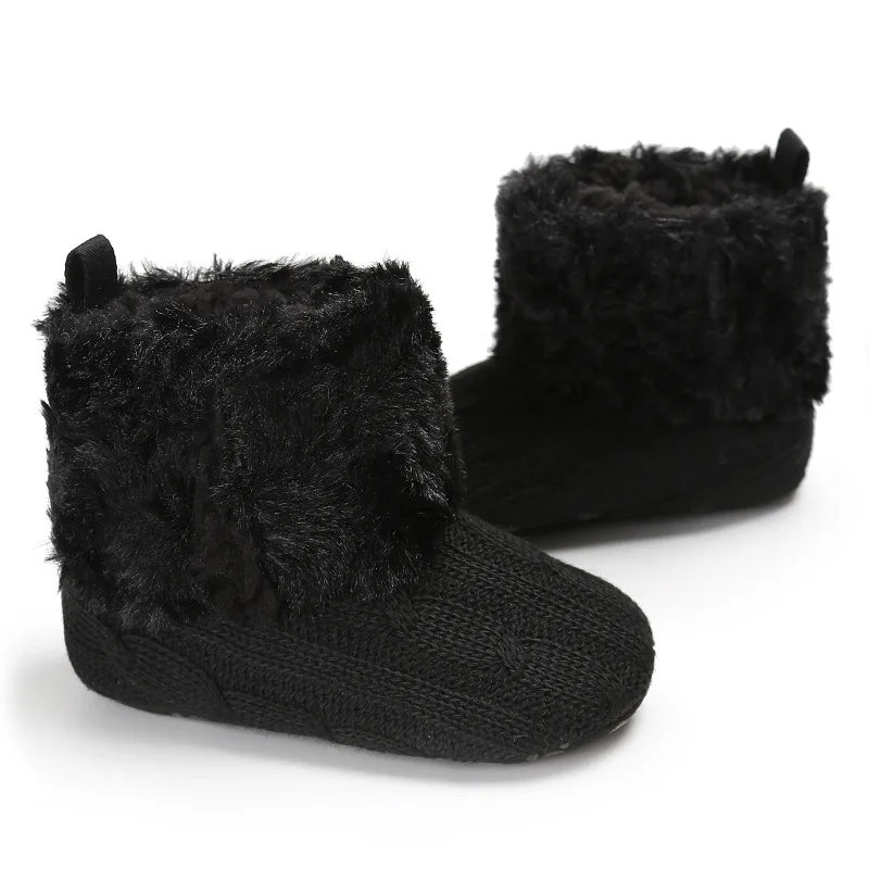 Теплые милые зимние сапоги для маленьких девочек; зимние сапоги на меху для малышей; модная детская обувь; Размеры 0-12 м; BS071 - Цвет: Черный