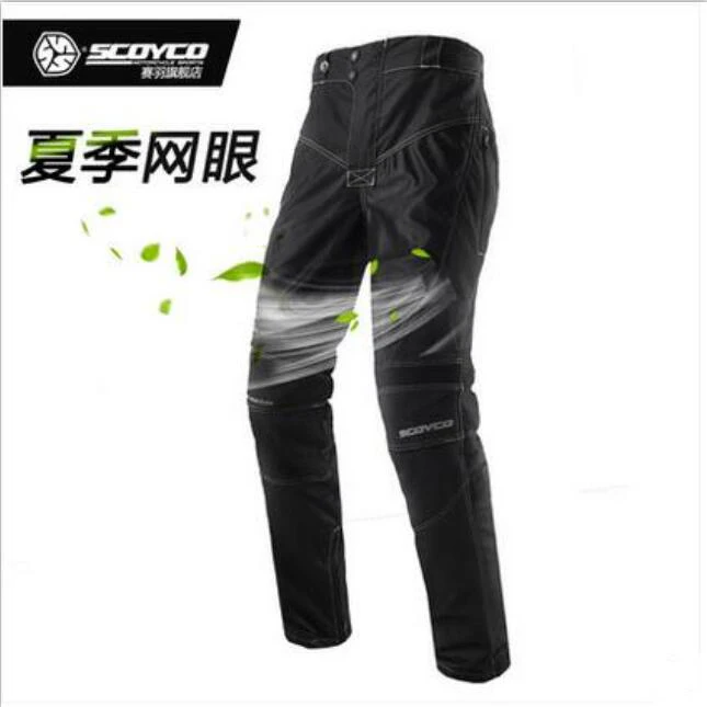 Scoyco p017-2 мотоциклетные Штаны летние дышащие Road kinght Мотокросс mototbike Racing защитные брюки - Цвет: Черный
