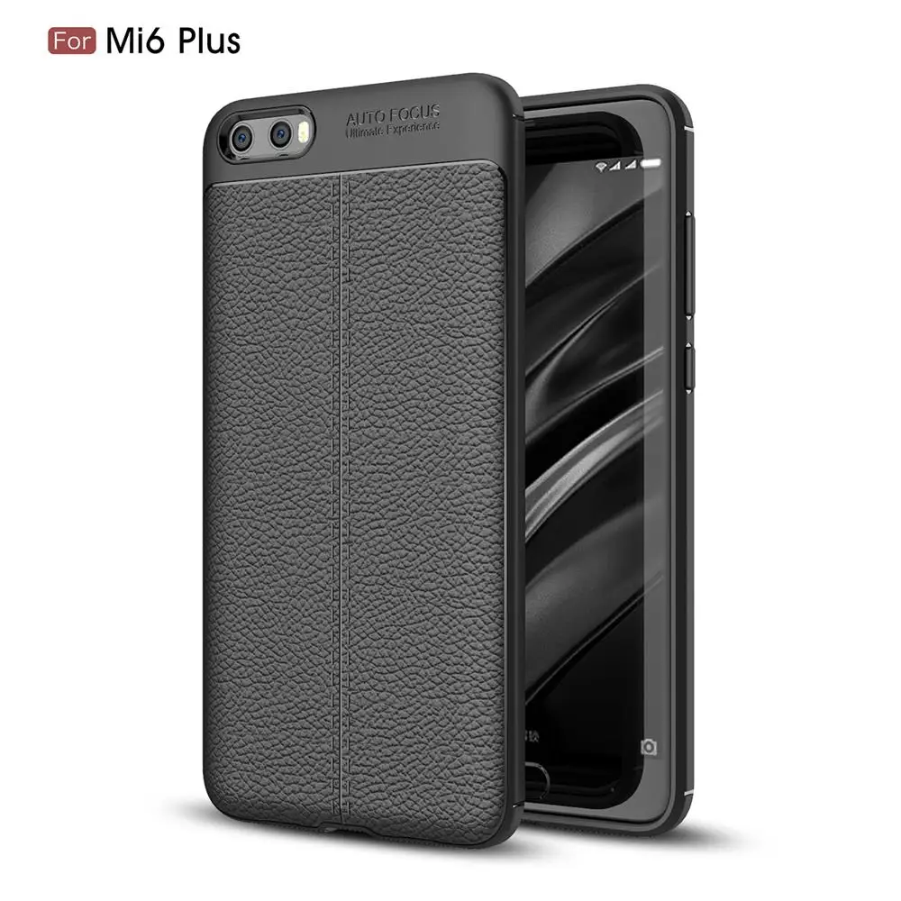 Luxury Auto Focus Litchi Texture Silicone TPU Back Cover for Xiaomi Mi 6 Plus - Black