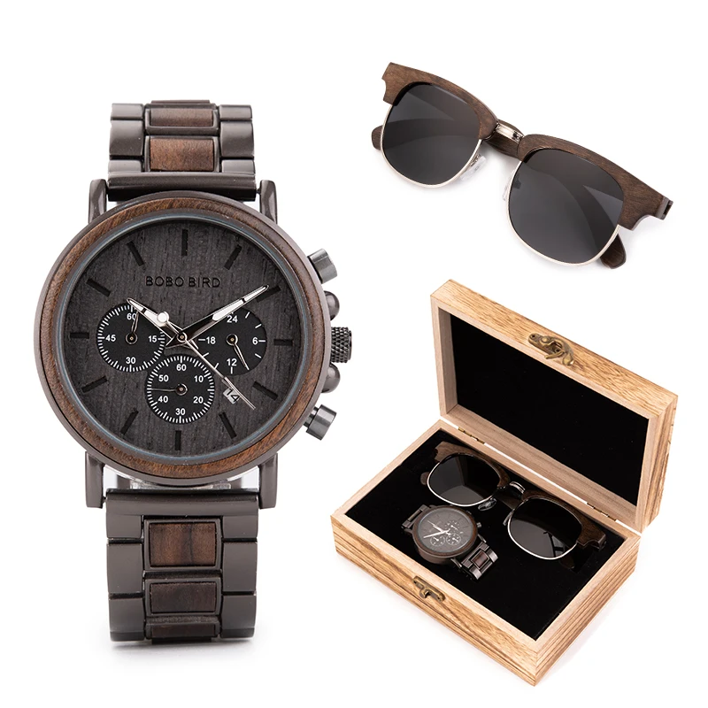 Мужские часы, солнцезащитные очки для женщин, BOBO BIRD, relogio masculino, в костюме, Подарочная коробка, наручные часы, мужские часы с секундомером, saat erkek
