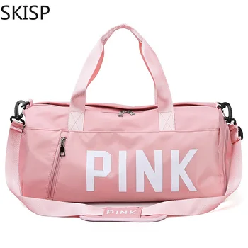 

Ladies Travel Bag Pink Color Letter Print Shoulder Bag for Women Waterproof Handbag Weekend Portable Oxford Tote Bolsas Feminina