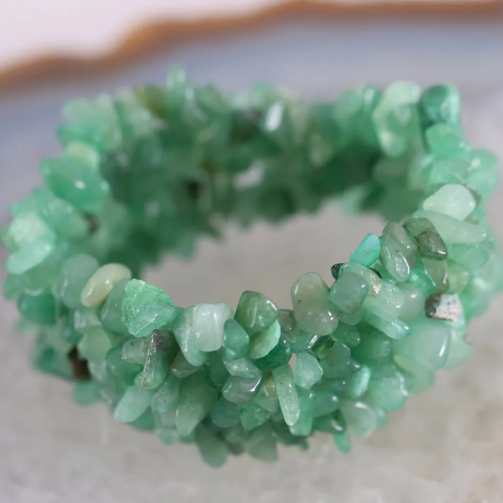 

Free Shipping Fashion Jewelry Stretch Green Aventurine Weave Chip Bracelet 7" 1Pcs H050