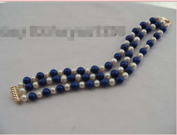 shipping3rows 8&quot Natural White Pearl Lapis Lazuli Bracelet 14KGP! 5.25 | Украшения и аксессуары