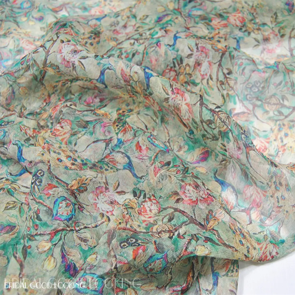 

Wine And Green Lustre Silk Chiffon Fabric 5m/m 90cm