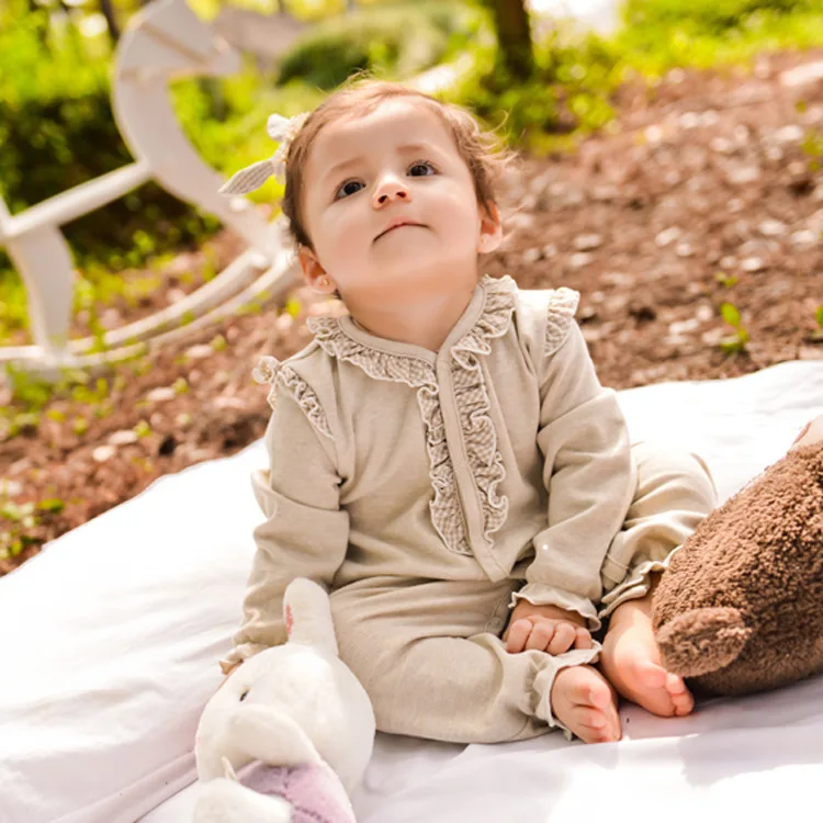 Organic Cotton Long Sleeve Lace Baby Clothing 2015 Newest Baby Romper