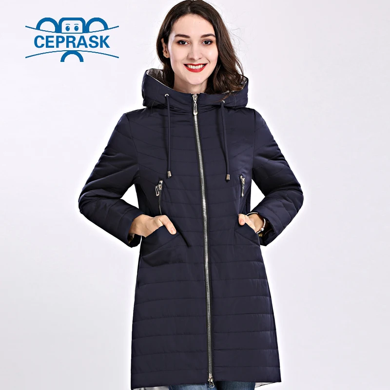 Cheap 2018 New High Quality Women s Coat Spring Autum Windproof Thin Women Parka Long Plus Size Hooded Warm Cotton Jackets CEPRASK