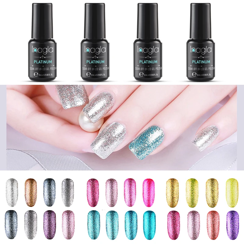 Inagla 4 шт./компл. 8 мл Platinum Bling глянцевый гель лак для ногтей Дизайн маникюр носок