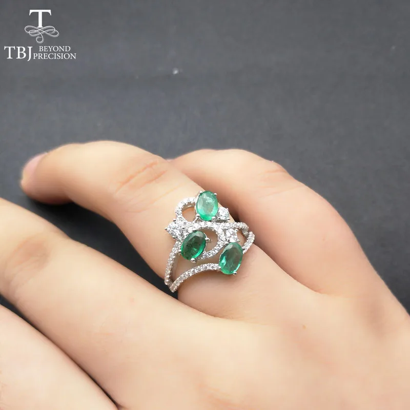 TBJ,Natural Emerald gemstone Ring in 925 sterling silver fine jewelr ,nice gift for wife women anniversarry party with gift box