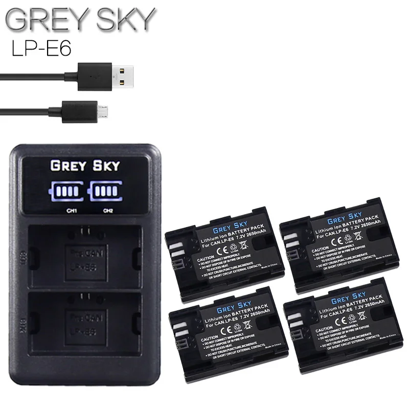 

LP E6 LPE6 LP-E6 E6N Battery 2650mAh + LED Dual Charger For Canon EOS 5DS R 5D Mark II 5D Mark III 6D 7D 80D EOS 5DS R Camera