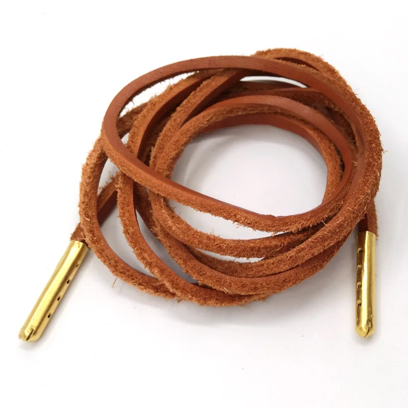 1-12Pair Golden Brown Fashion Quality Genuine Top Layer Leather Shoelaces Retro Leather Boot Shoe Shoestring Metal Head Shoelace 1-12Pair Golden Brown Fashion Quality Genuine Top Layer Leather Shoelaces Retro Leather Boot Shoe Shoestring Metal Head Shoelace