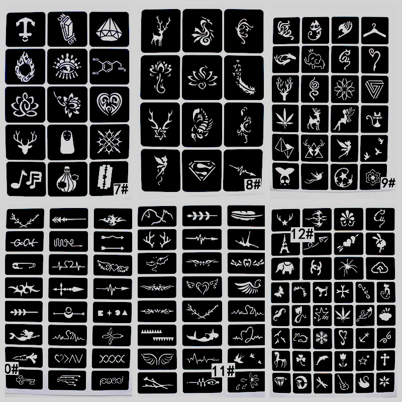 Airbrush Small Reusable Paint Tattoo Stencil Kit 6 Sheets Set 141pcs Temporary Glitter Tattoo Templates for Face Body Painting face painting template henna tattoo stencils
