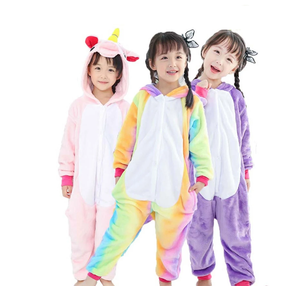 pajamas unicorn pajamas girls cartoon animals Hooded sleepwear Boy pyjama Flannel winter Children Pajamas for 4 6 8 10 12 Year
