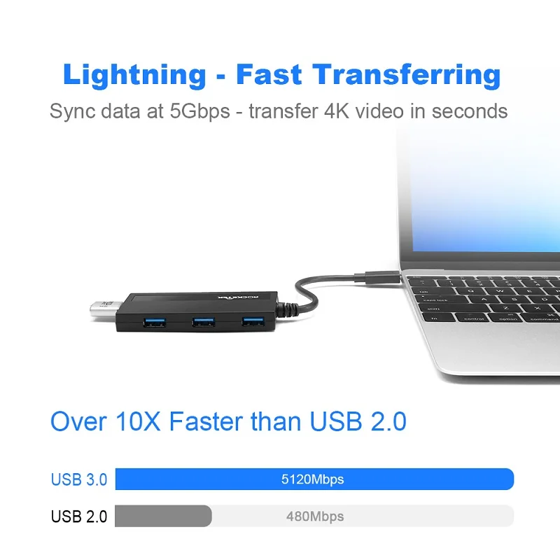 Rocketek мульти otg usb type c 3,0 концентратор 4 порта type-c адаптер usb-c разветвитель интерфейс питания для MacBook Air ПК Аксессуары для ноутбуков