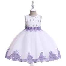 Милые фиолетовые Бальные кружевные платья с цветочным узором для девочек, вечерние платья для первого причастия в