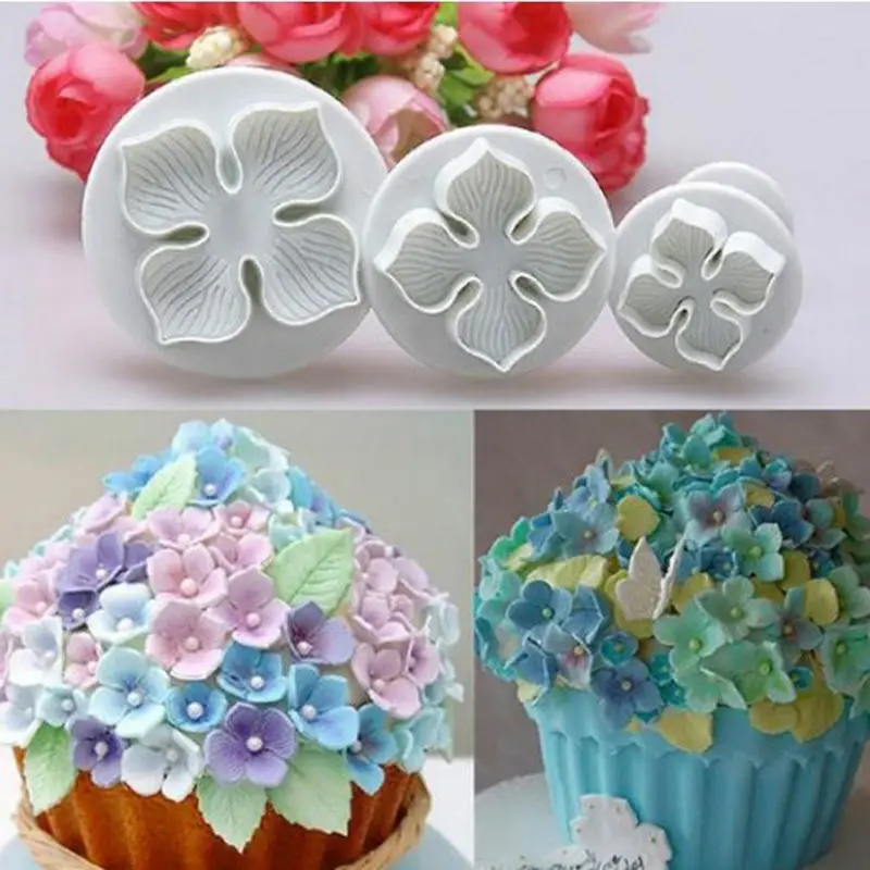 

BestP 3Pcs/Set Hydrangea Fondant Cake Decorating SugarCraft Plunger Cutter Flower Mold