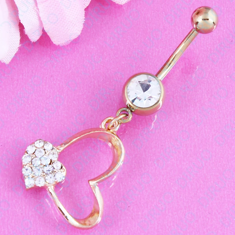 Free Shipping fashion belly ring Heart golden plated Body piercing