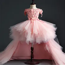 Свадебное платье с цветочным узором для девочек от 3 до 14 лет элегантное торжественное платье принцессы на одно плечо кружевное платье с фатиновой юбкой