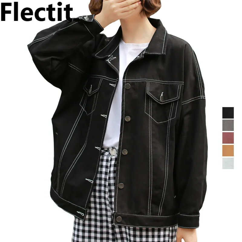 

Flectit Black White Ginger Oversized Denim Jacket Women Casual Thin Jackets Bomber Coat Female Autumn Winter Jeans Jacket 2018