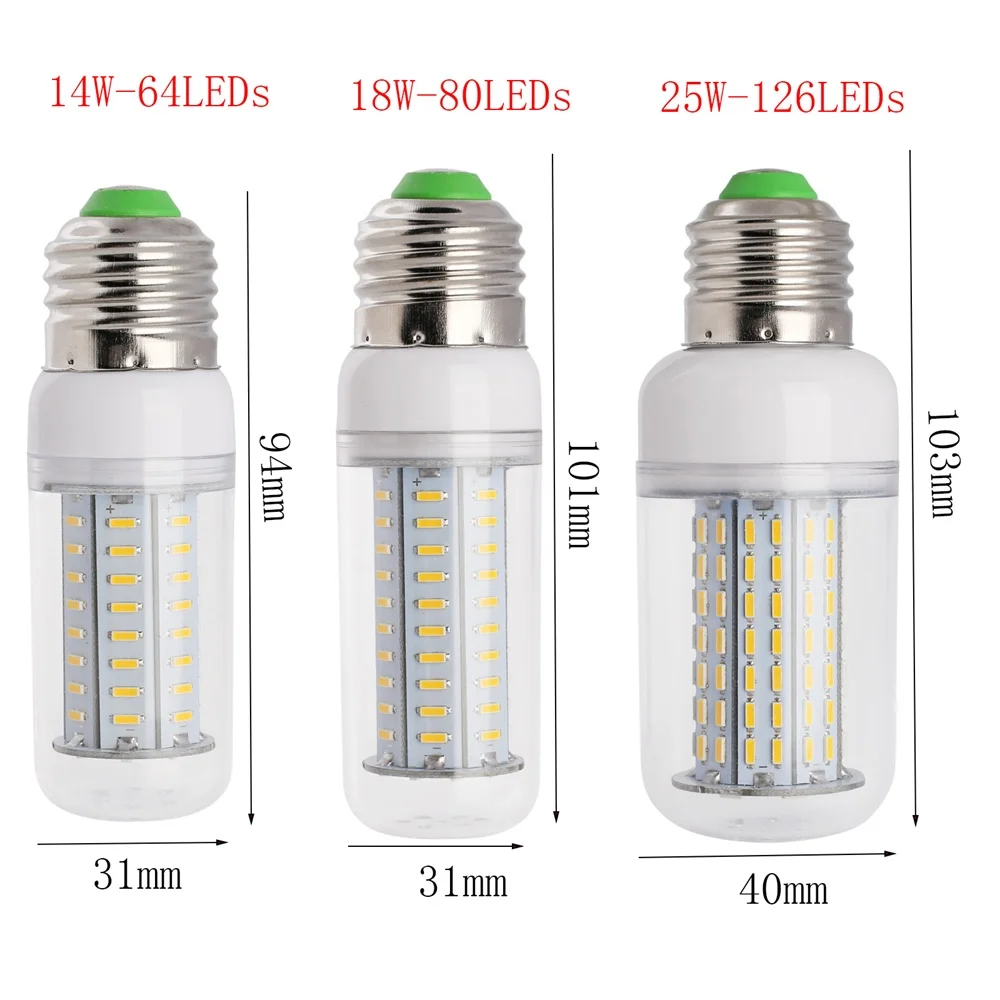 10 шт./лот затемнения светодиодный Светодиодная лампа-кукуруза E27 SMD 4014 светодиодный 14 Вт 18 Вт 25 Вт светодиодные лампы 64 светодиодный s 80 светодиодный s 126 светодиодный s светодиодный светильник люстра Замена галогеной